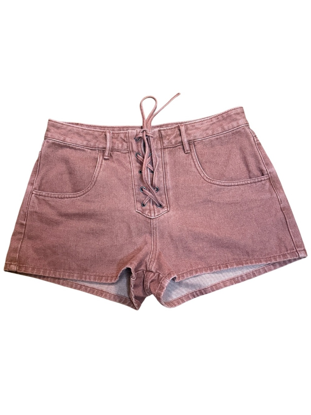 Steve Madden Callisto Lace-Up Denim Shorts in Rust